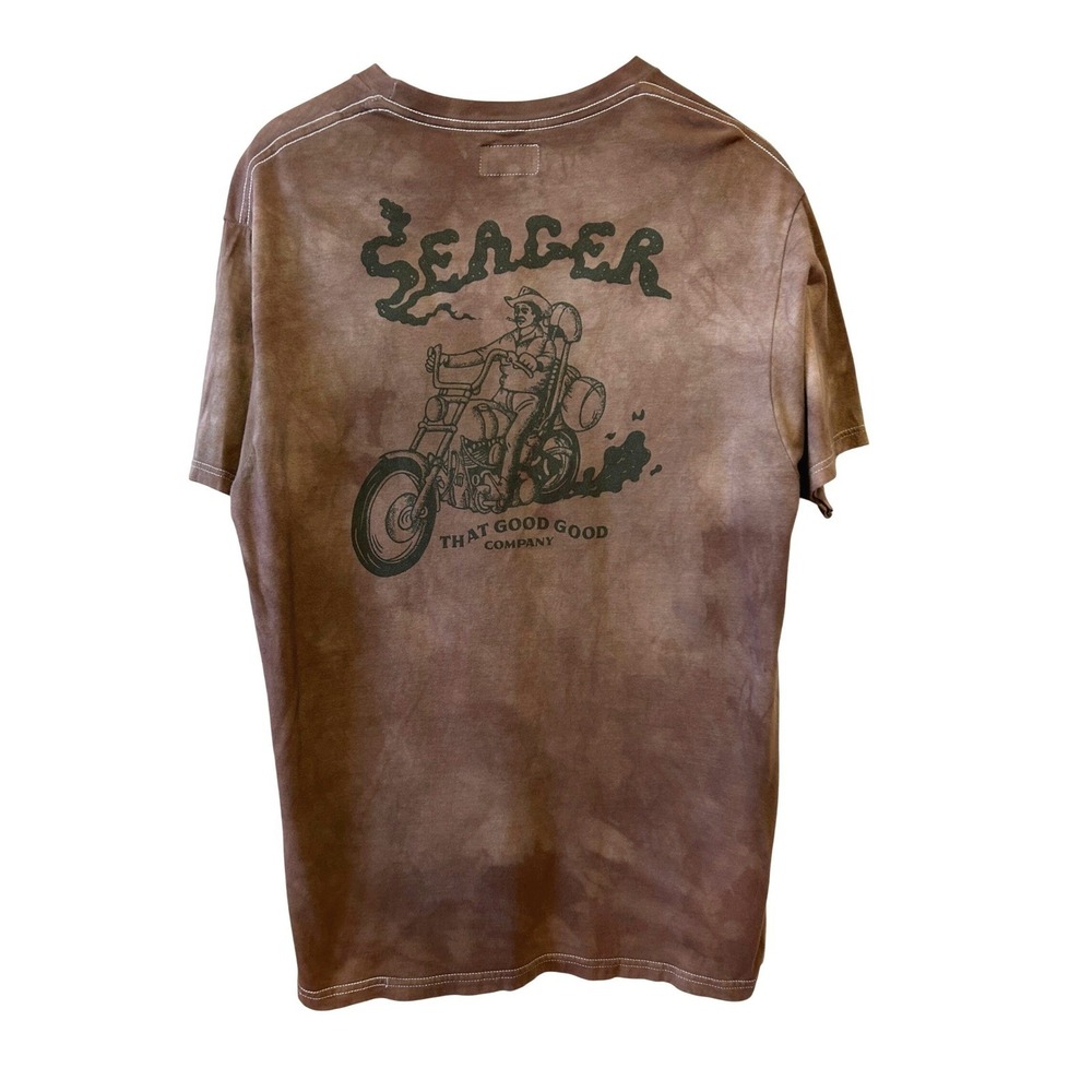 Seager Mens T Shirt Large Brown Tie Dye Cowboy Motorcycle Western Graphic Tee